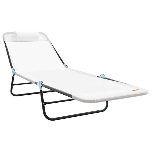 Folding Sun Lounger Folding Cream 182 x 55 x 85.5 cm Textilene