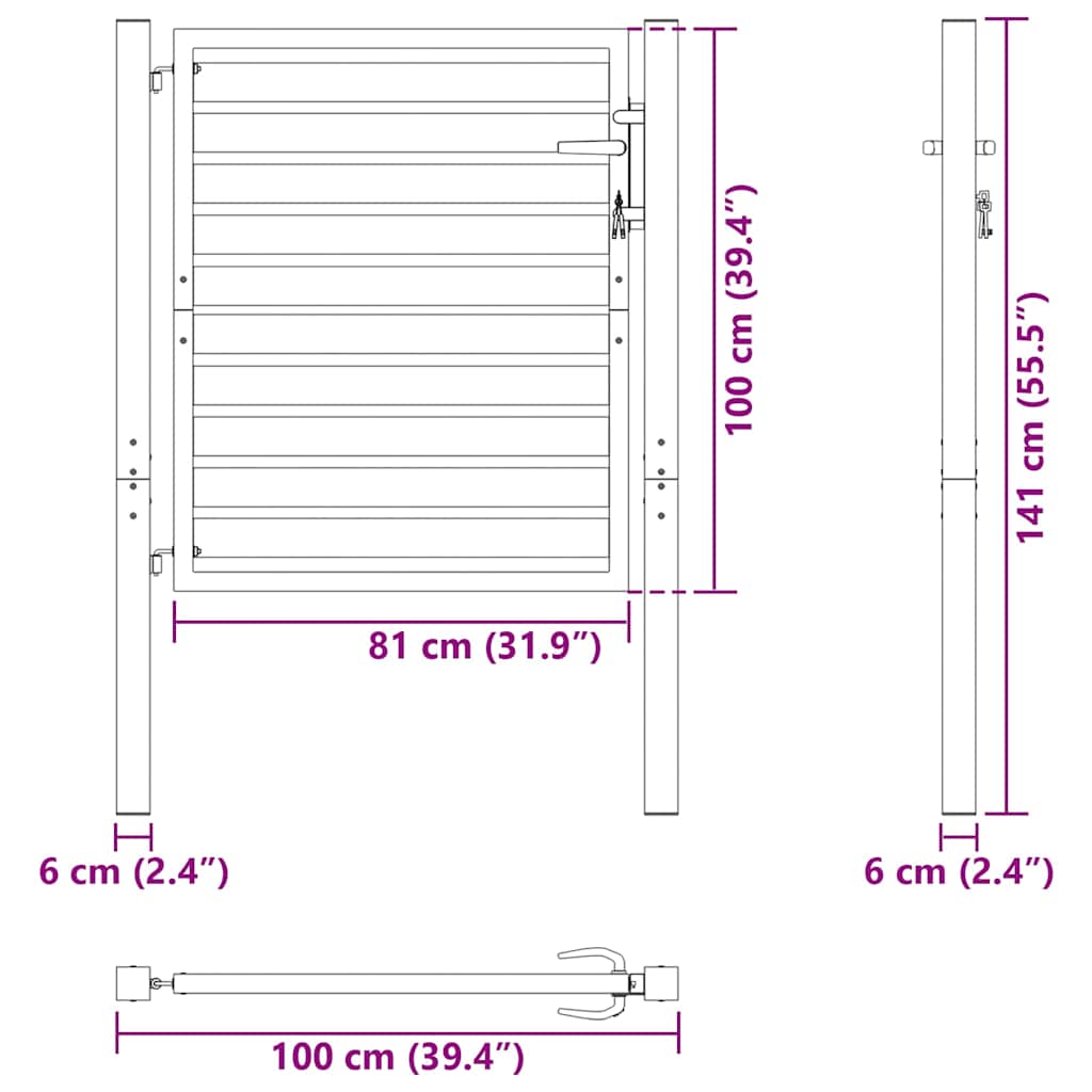 Patio Gate Lockable Black 39.4x39.4" Aluminium