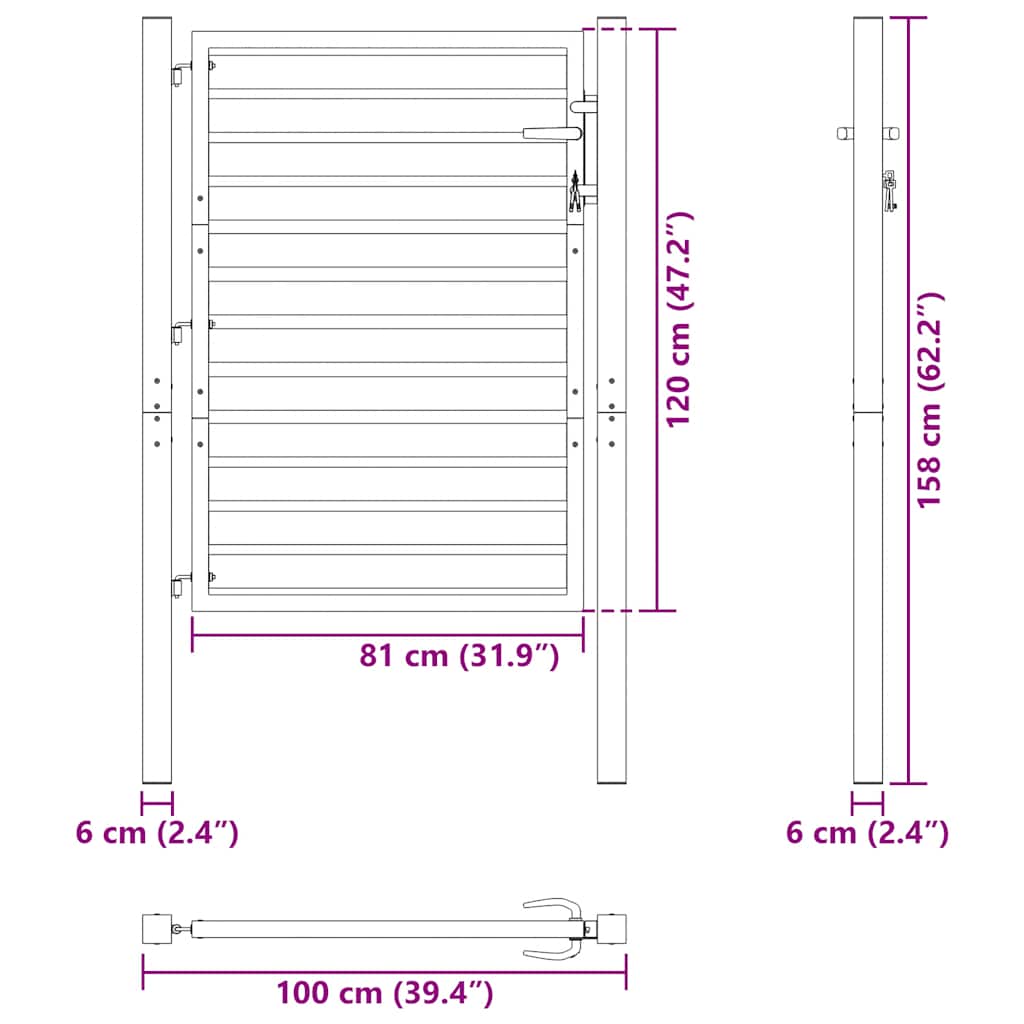 Garden Gate Lockable Black 100x120 cm Aluminium