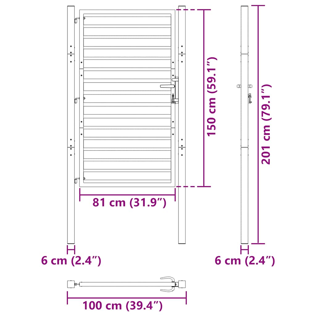 Garden Gate Lockable Black 100x150 cm Aluminium