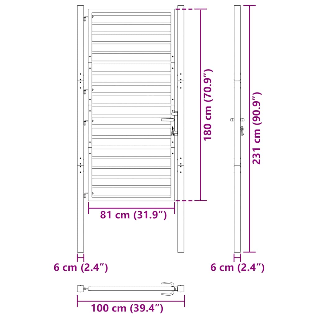Garden Gate Lockable Black 100x180 cm Aluminium