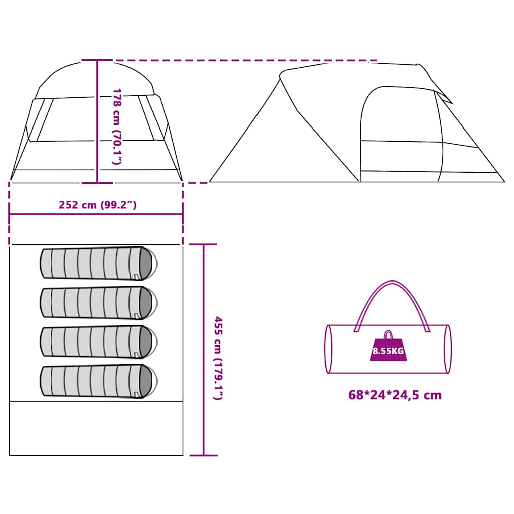 Dome Tent 4-Person with Roof Green 455 x 252 x 178 cm