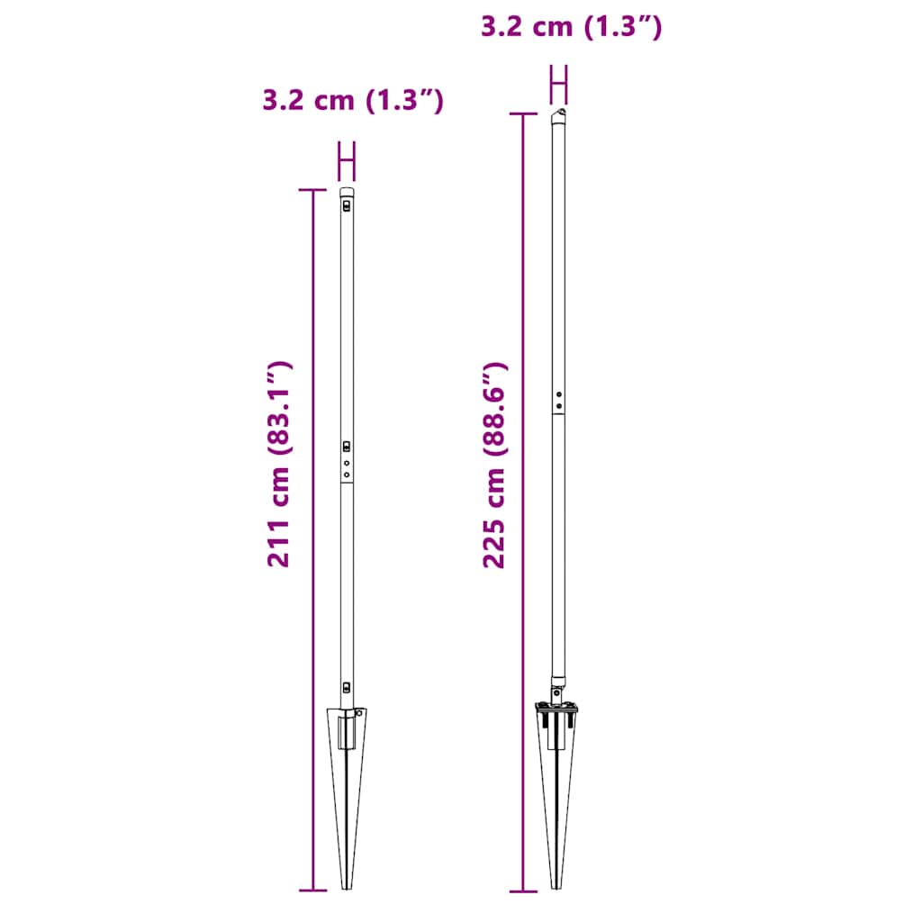 Ground Spike Fence Post 7 pcs Green Powder-Coated Steel