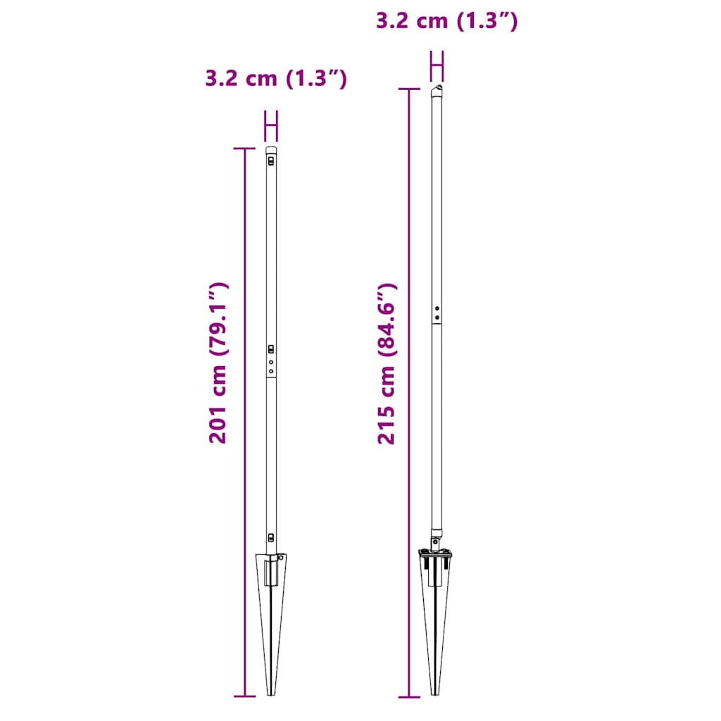 Ground Spike Fence Post 13 pcs Grey Powder-Coated Steel