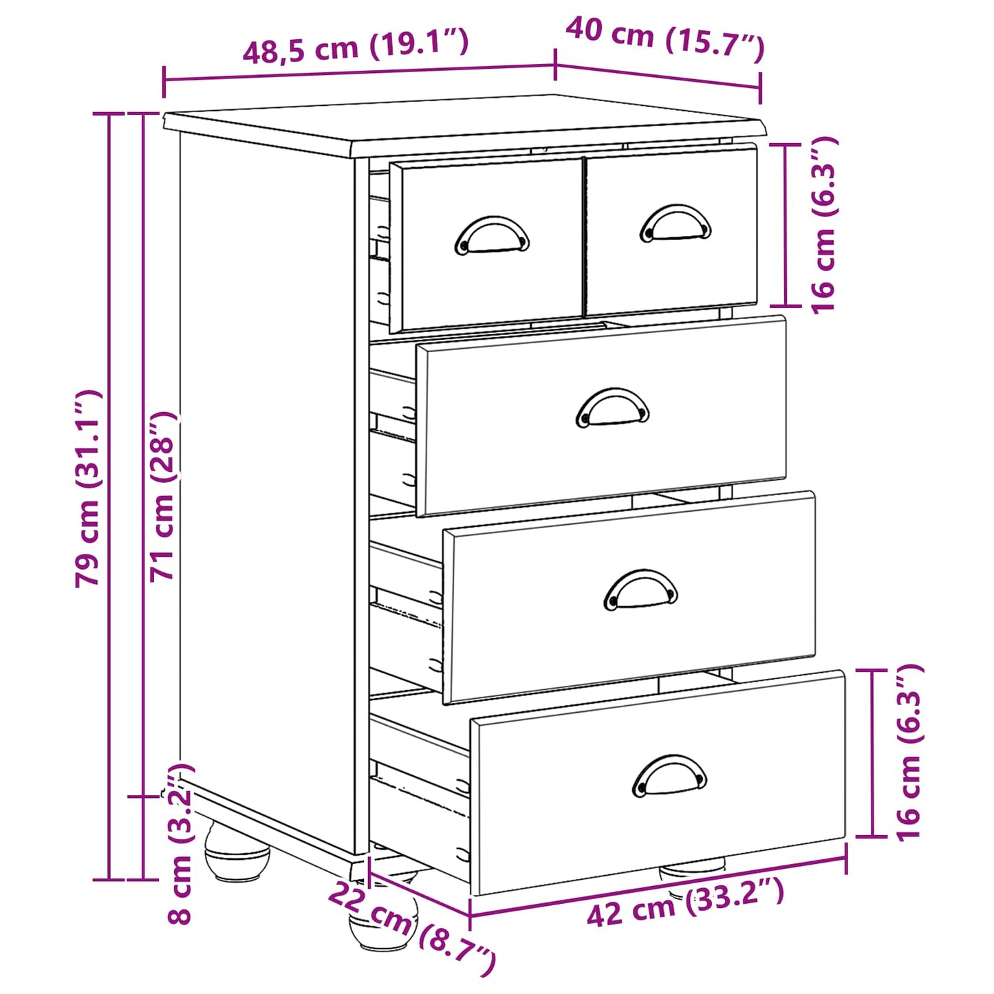 Chest of Drawer 5-Drawer ASKIM White 48.5 x 40 x 79 cm