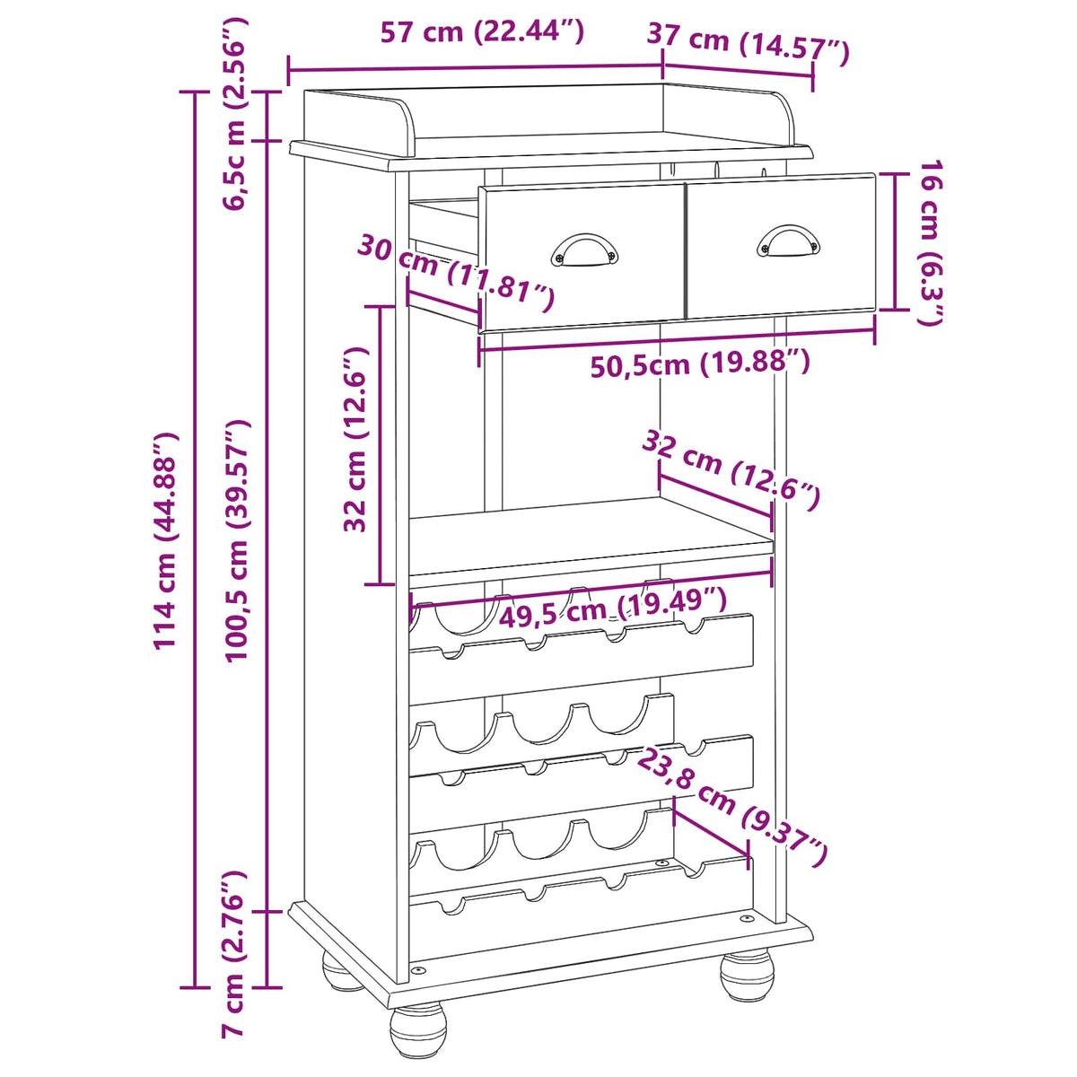 Wine Cabinet ASKIM White with Honey Top 57 x 37 x 114 cm