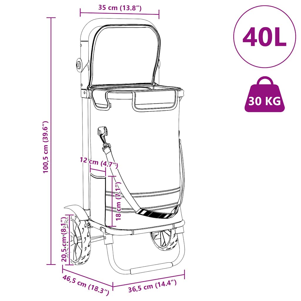 Shopping Trolley Black 36.5 x 46.5 x 100.5 cm Oxford fabric