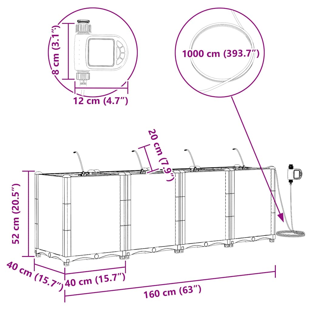 Garden Planter 4 pcs Brown 160 x 40 x 52 cm PP