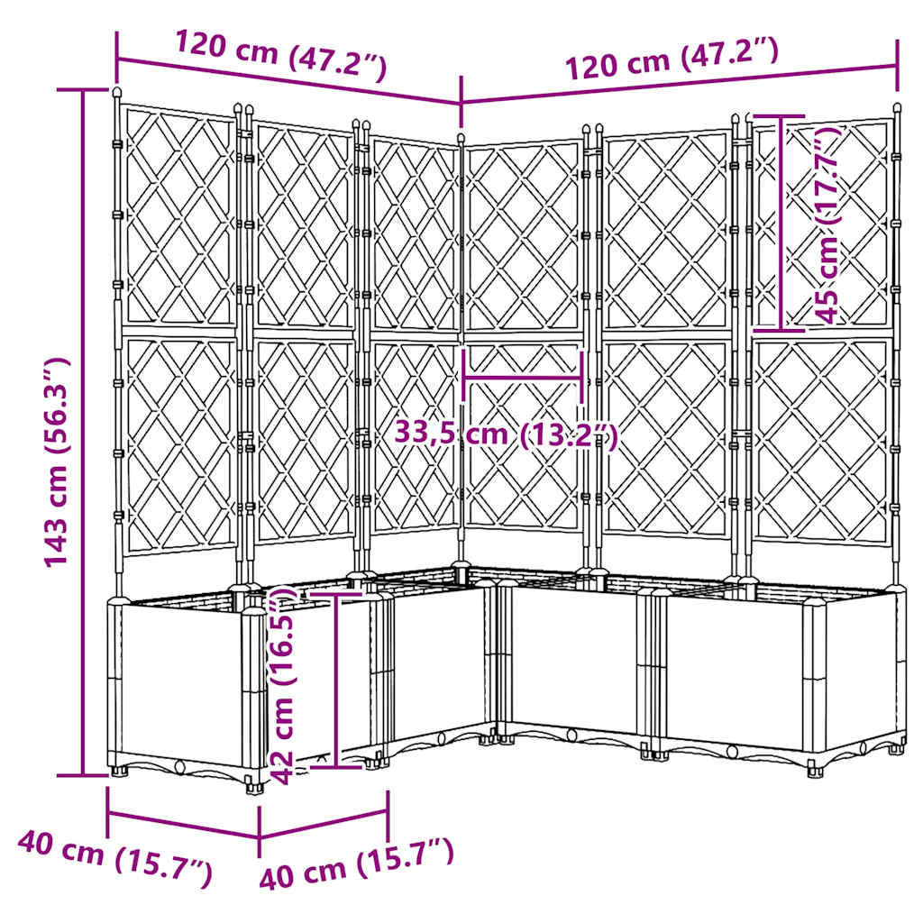 Garden Planter 5 pcs Black 120 x 120 x 143 cm PP