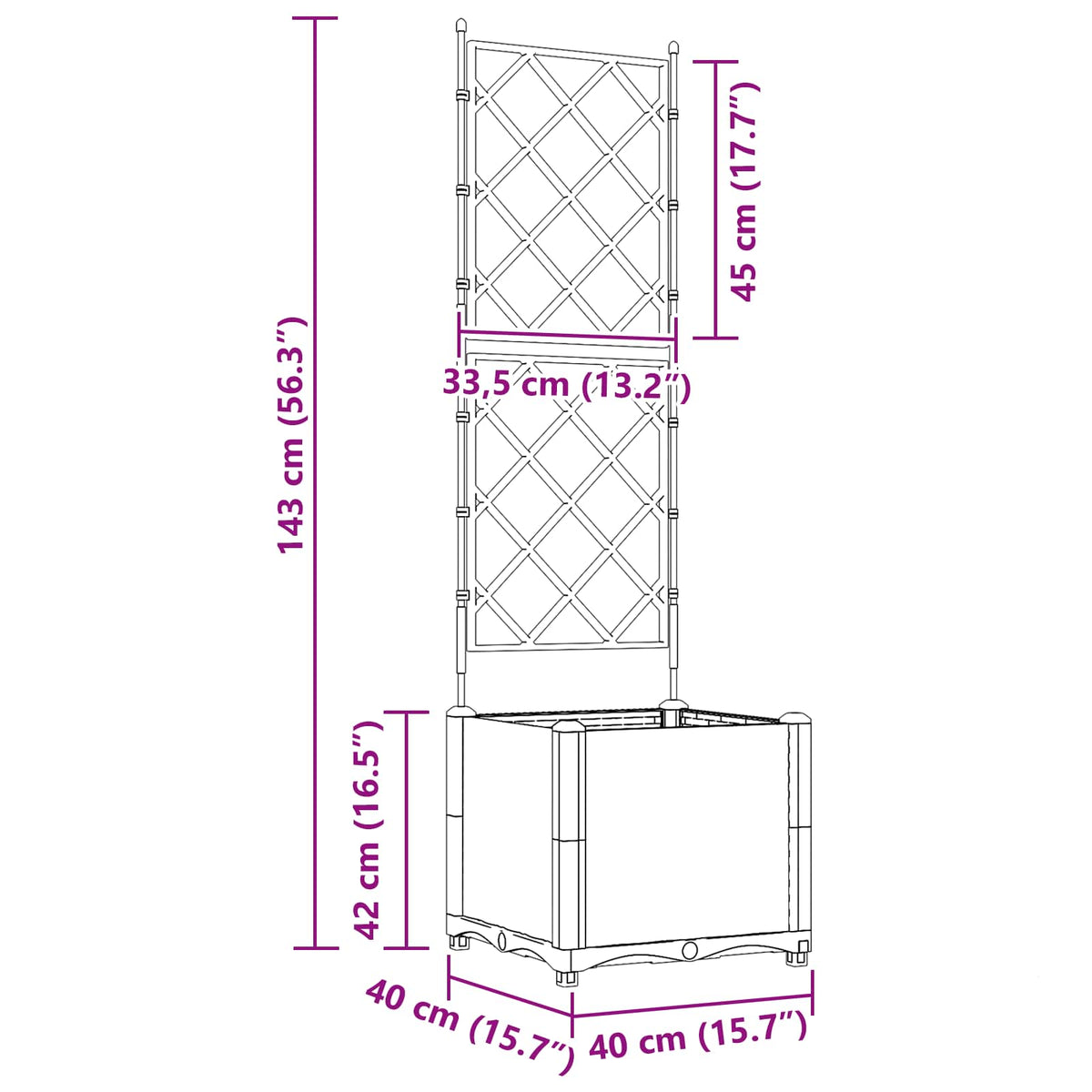 Garden Planter Grey 40 x 40 x 143 cm PP