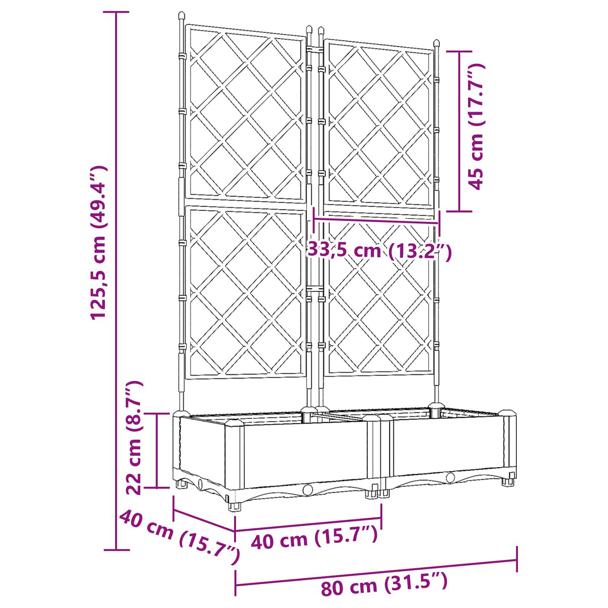 Garden Planter 2 pcs Grey 80 x 40 x 125.5 cm PP