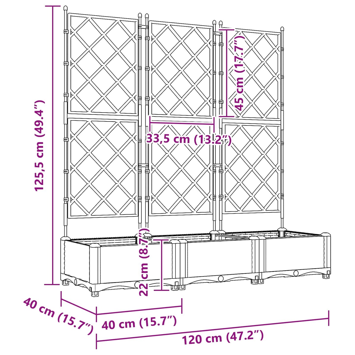 Garden Planter 3 pcs Grey 120 x 40 x 125.5 cm PP