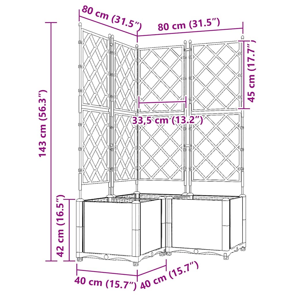 Garden Planter 3 pcs LiGht Grey 80 x 80 x 143 cm PP