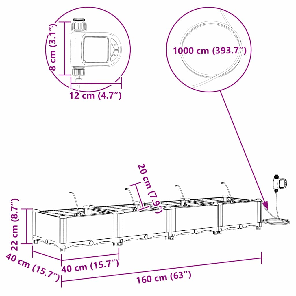 Garden Planter 4 pcs LiGht Grey 160 x 40 x 22 cm PP