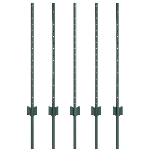 Embedded Fence Post 5 pcs Green 120 cm Powder-Coated Steel