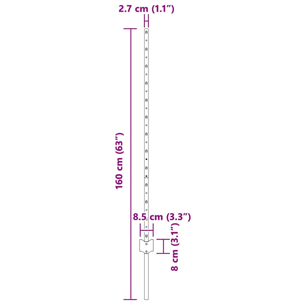 Embedded Fence Post 5 pcs Grey 160 cm Powder-Coated Steel