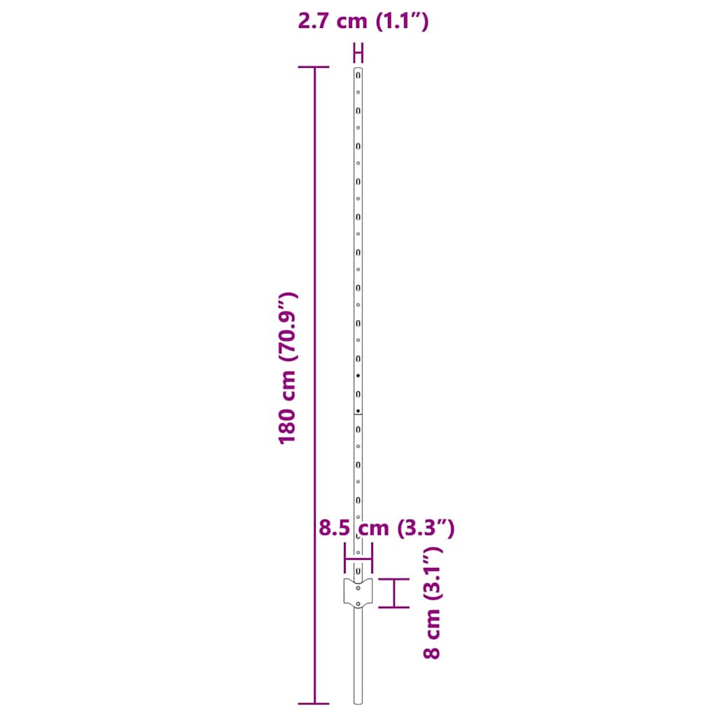 Embedded Fence Post 11 pcs Grey 180 cm Powder-Coated Steel