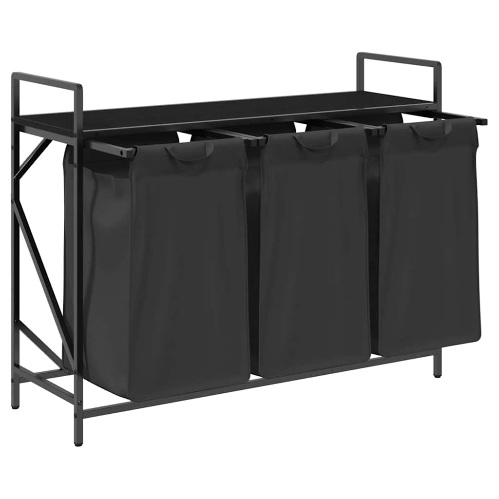 Laundry Basket 3 Compartments with Shelf Black Oak