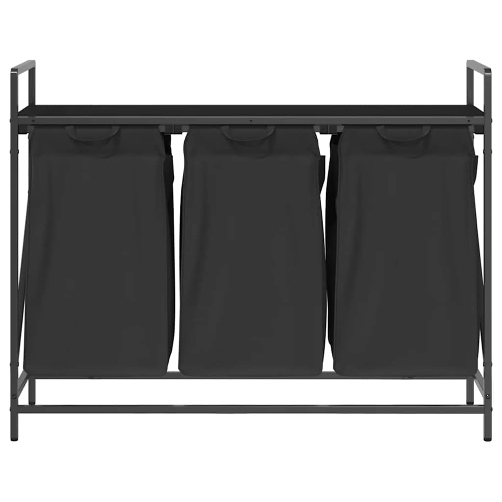 Laundry Basket 3 Compartments with Shelf Black Oak