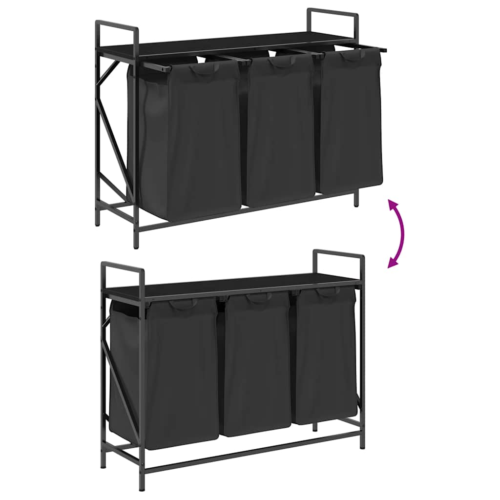 Laundry Basket 3 Compartments with Shelf Black Oak