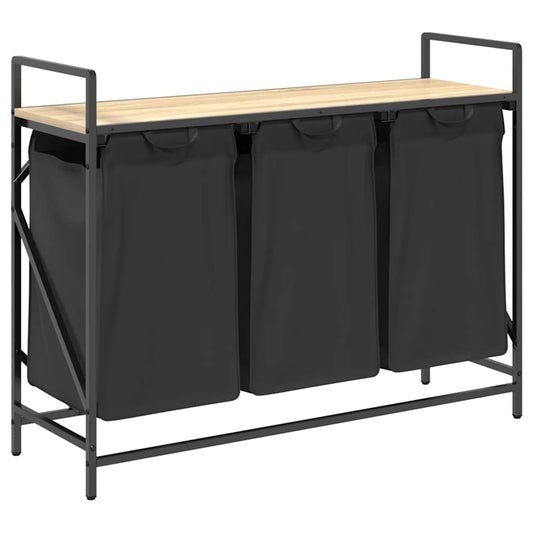 Laundry Basket 3 Compartments with Shelf Sonoma Oak