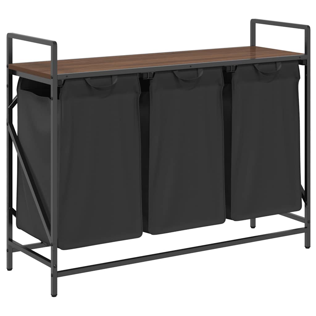 Laundry Basket 3 Compartments with Shelf Brown Oak