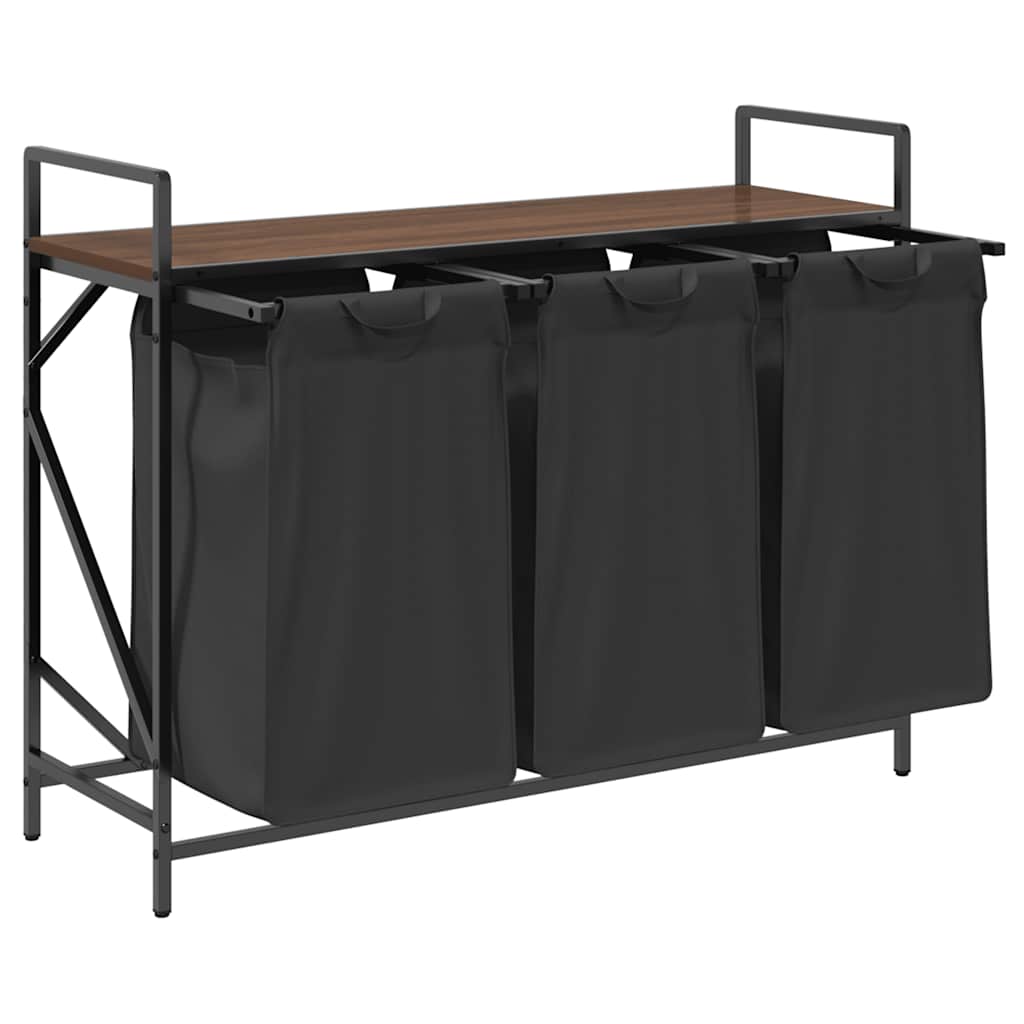 Laundry Basket 3 Compartments with Shelf Brown Oak