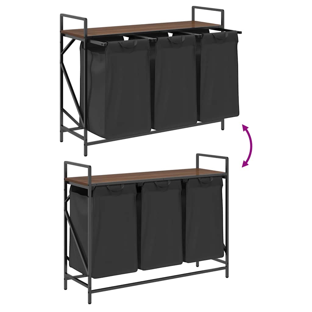 Laundry Basket 3 Compartments with Shelf Brown Oak