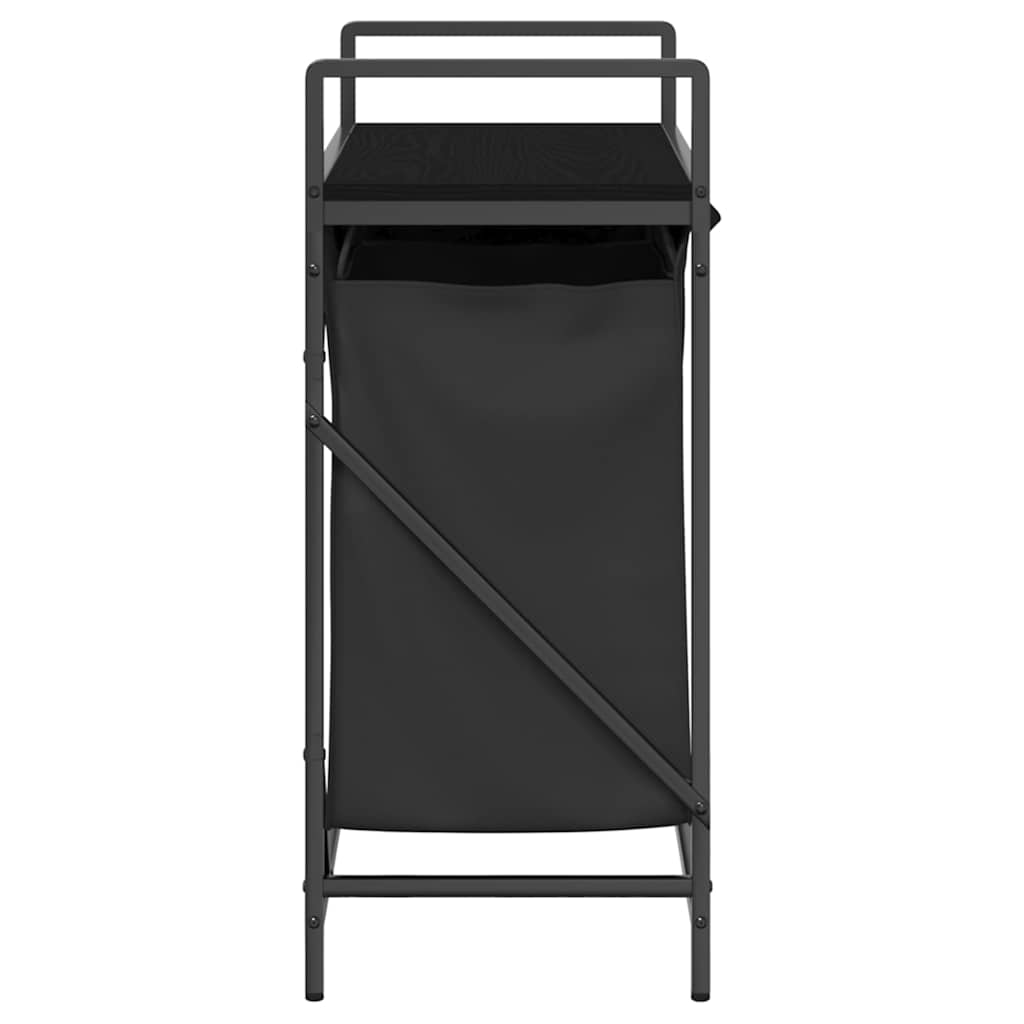 Laundry Basket 2 Compartments with Shelf Black Oak