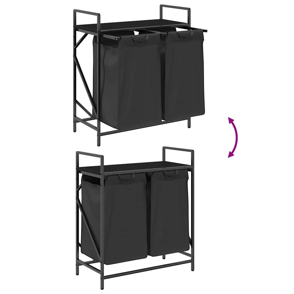 Laundry Basket 2 Compartments with Shelf Black Oak