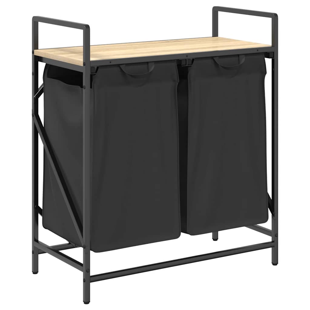 Laundry Basket 2 Compartments with Shelf Sonoma Oak