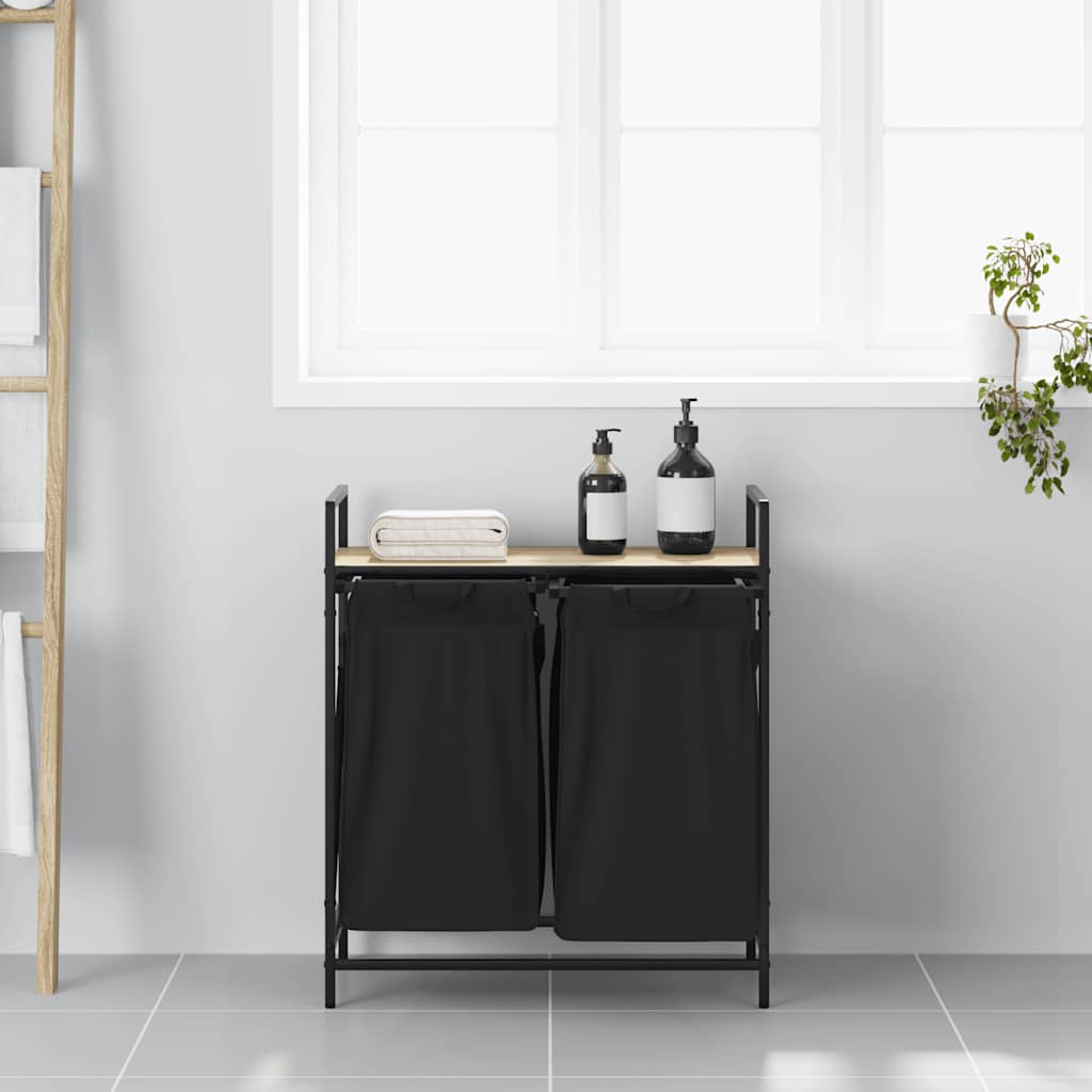 Laundry Basket 2 Compartments with Shelf Sonoma Oak