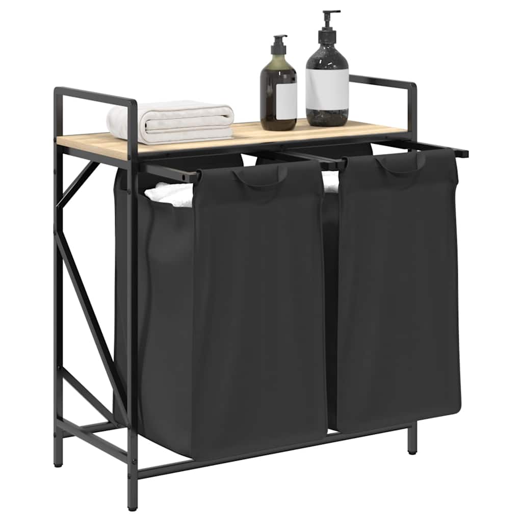 Laundry Basket 2 Compartments with Shelf Sonoma Oak