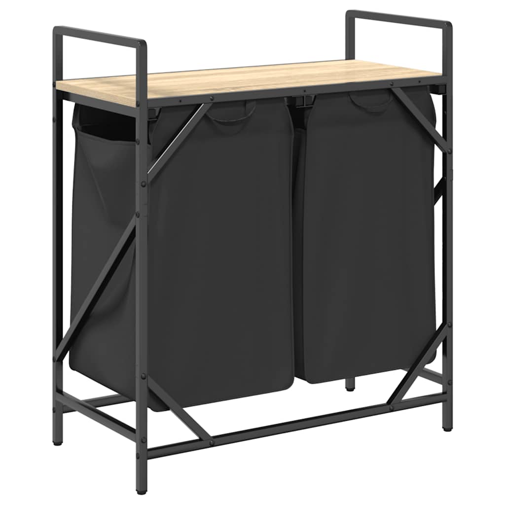 Laundry Basket 2 Compartments with Shelf Sonoma Oak