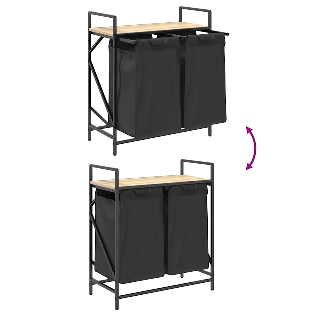 Laundry Basket 2 Compartments with Shelf Sonoma Oak