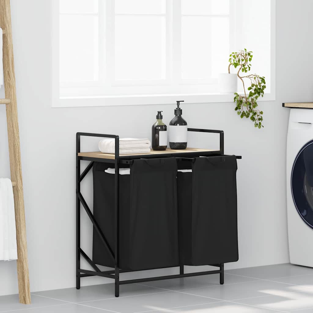 Laundry Basket 2 Compartments with Shelf Sonoma Oak