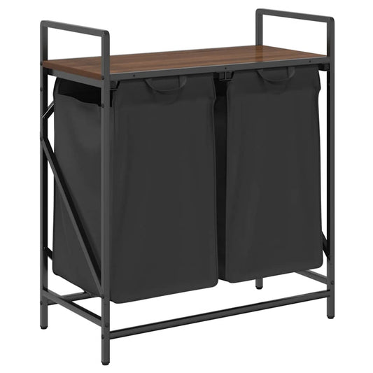 Laundry Basket 2 Compartments with Shelf Brown Oak