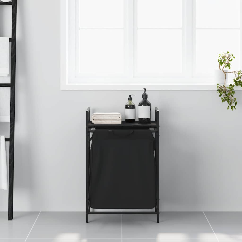 Laundry Basket 1 Compartment with Shelf Black Oak