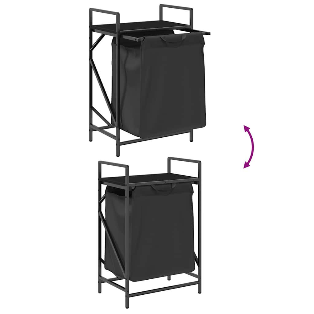 Laundry Basket 1 Compartment with Shelf Black Oak