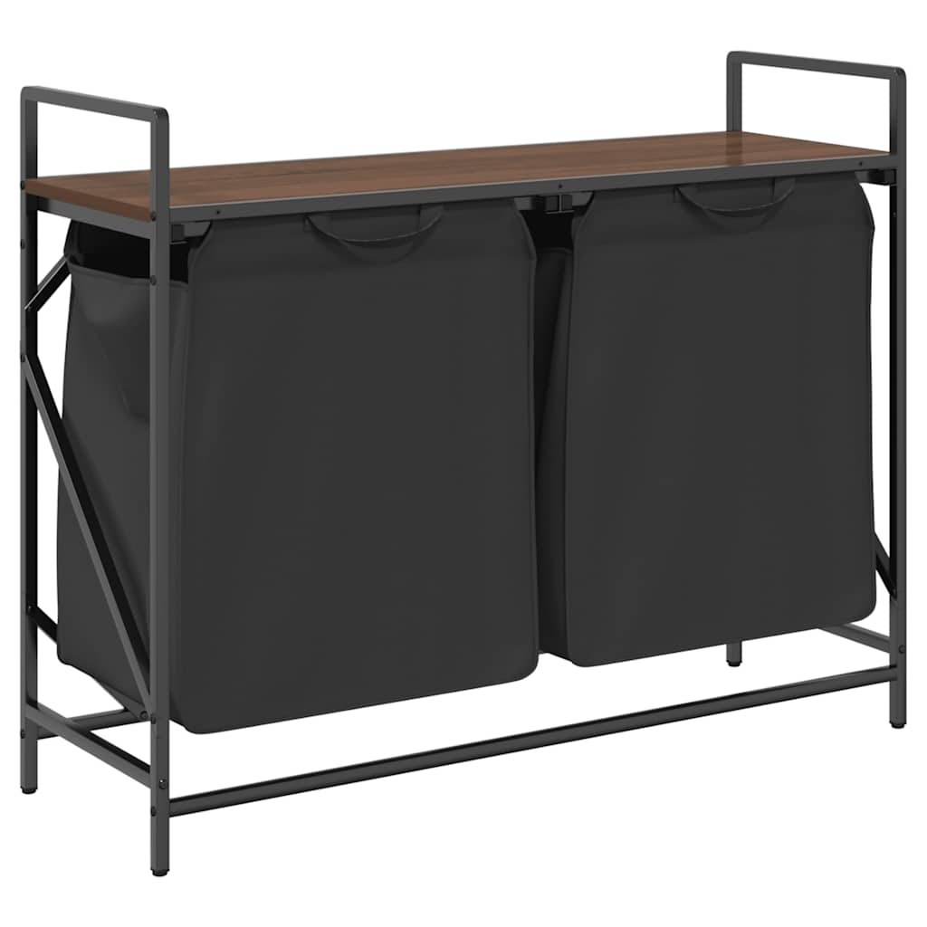 Laundry Basket 2 Compartments with Shelf Brown Oak