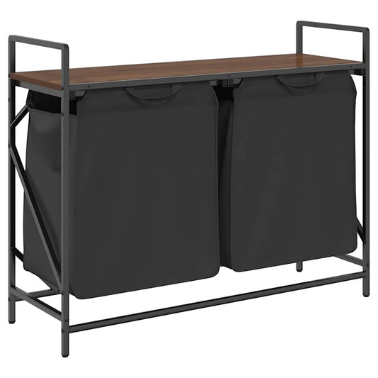 Laundry Basket 2 Compartments with Shelf Brown Oak