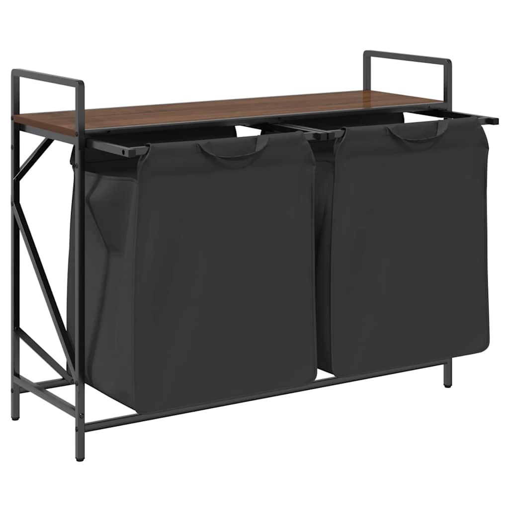 Laundry Basket 2 Compartments with Shelf Brown Oak