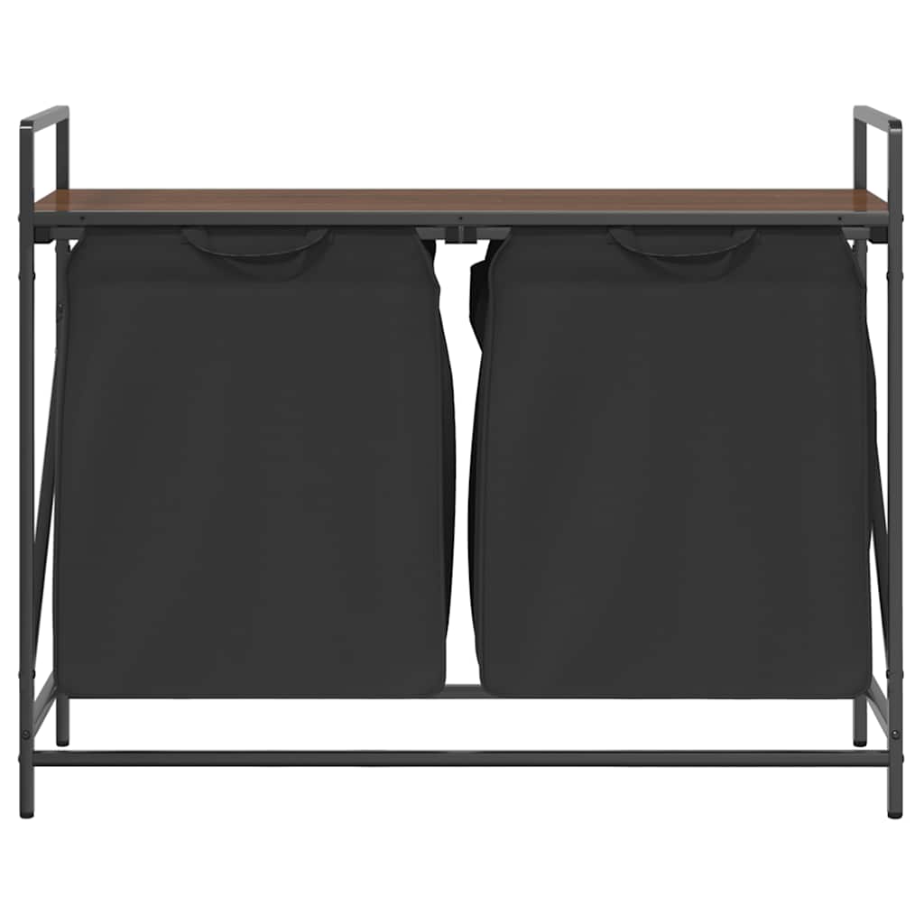 Laundry Basket 2 Compartments with Shelf Brown Oak