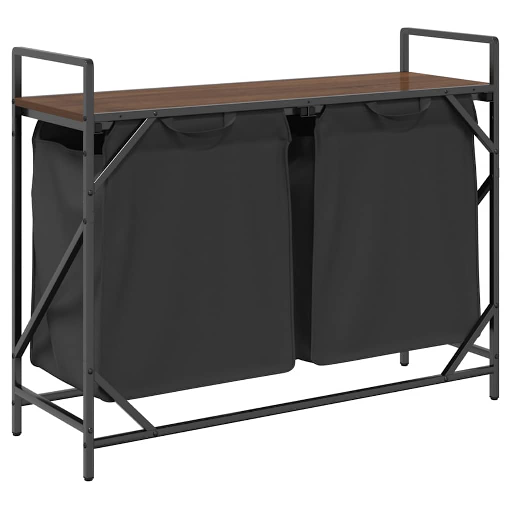 Laundry Basket 2 Compartments with Shelf Brown Oak