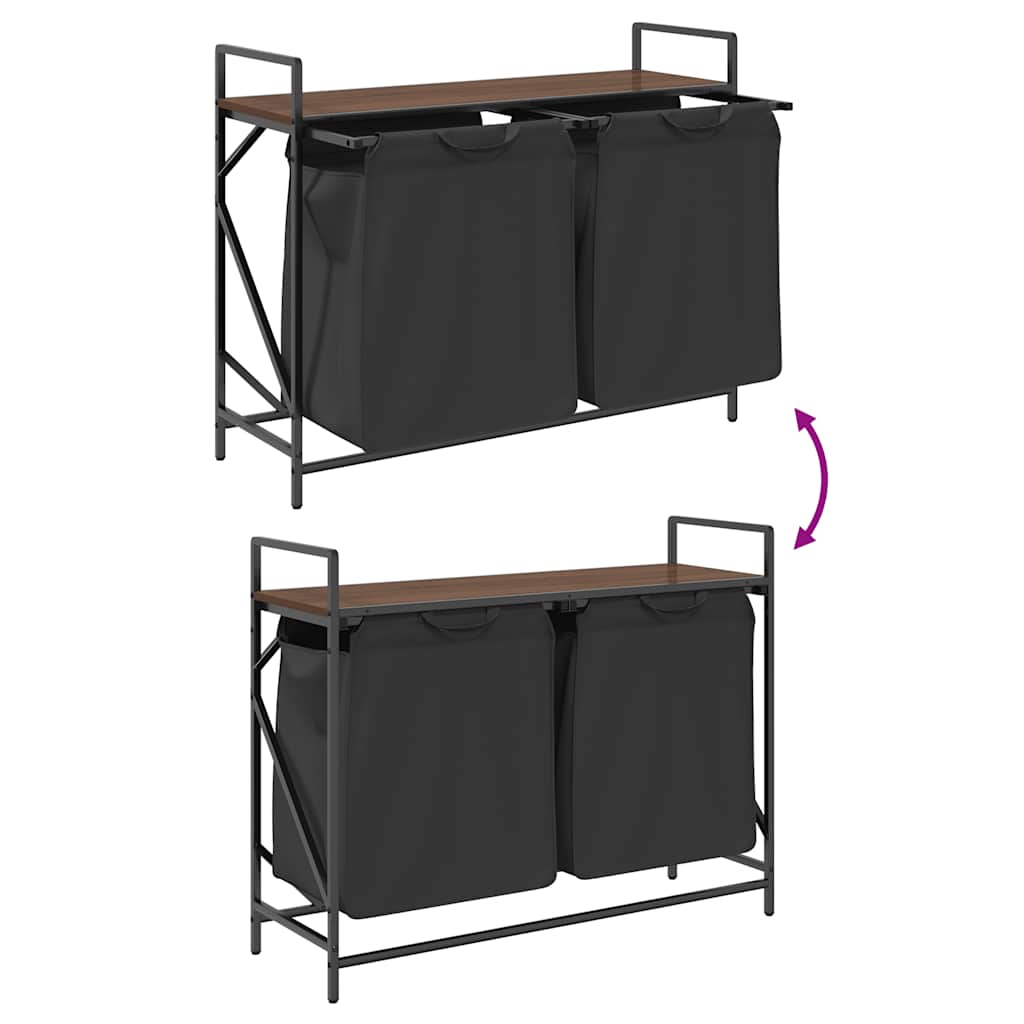 Laundry Basket 2 Compartments with Shelf Brown Oak