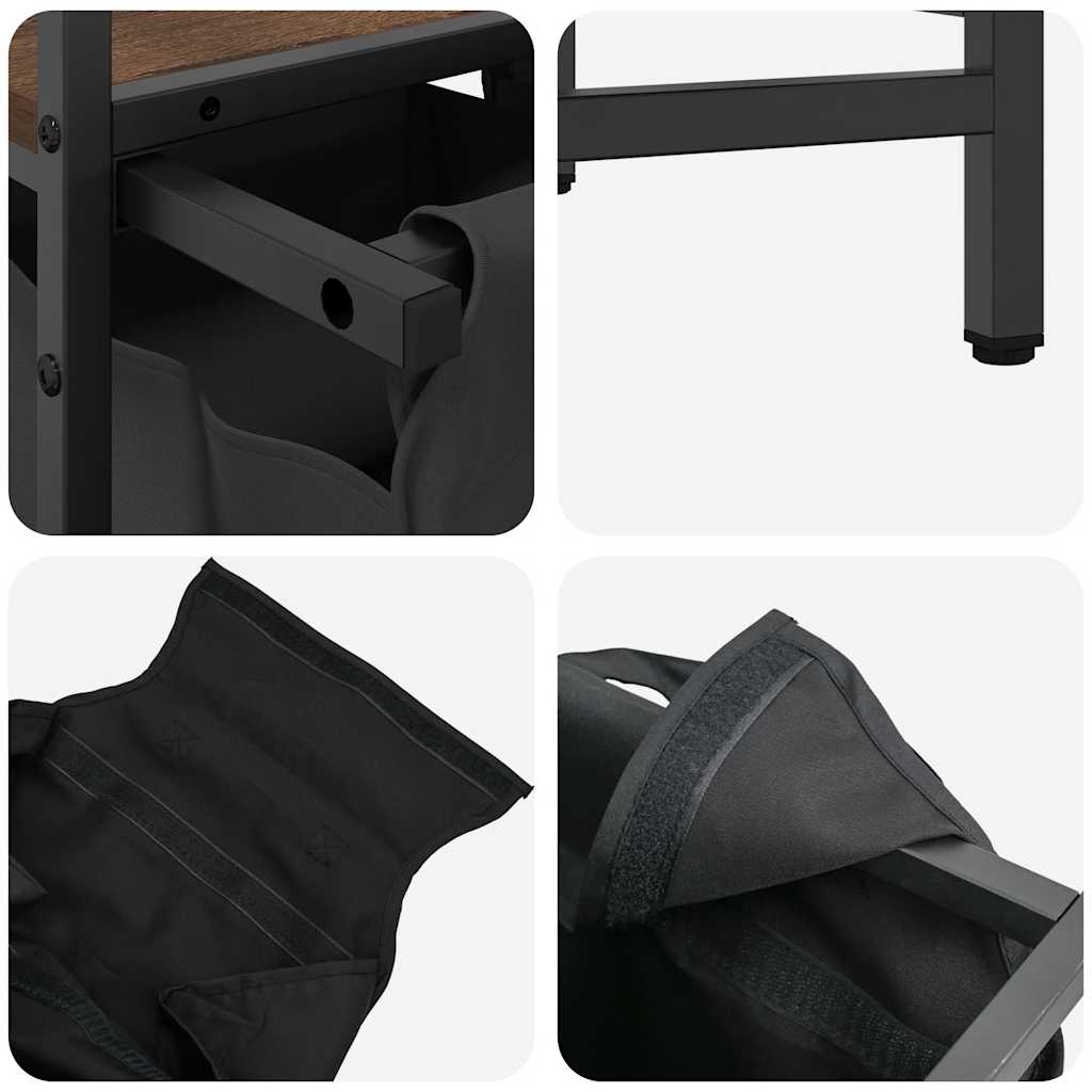 Laundry Basket 2 Compartments with Shelf Brown Oak
