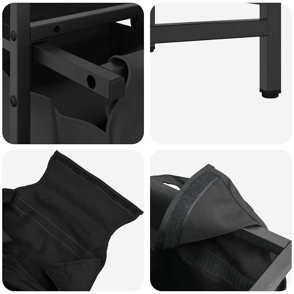 Laundry Basket 3 Compartments with Shelves Black Oak
