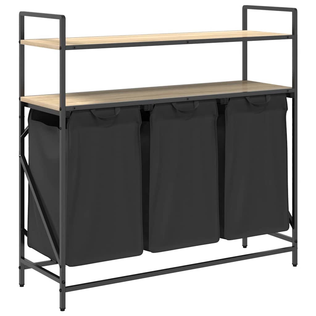 Laundry Basket 3 Compartments with Shelves Sonoma Oak