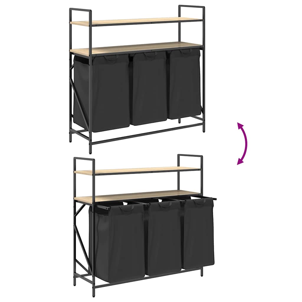Laundry Basket 3 Compartments with Shelves Sonoma Oak