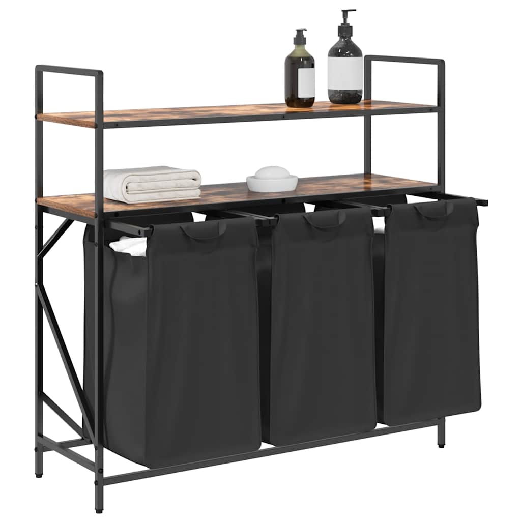 Laundry Basket 3 Compartments with Shelves Smoked Oak